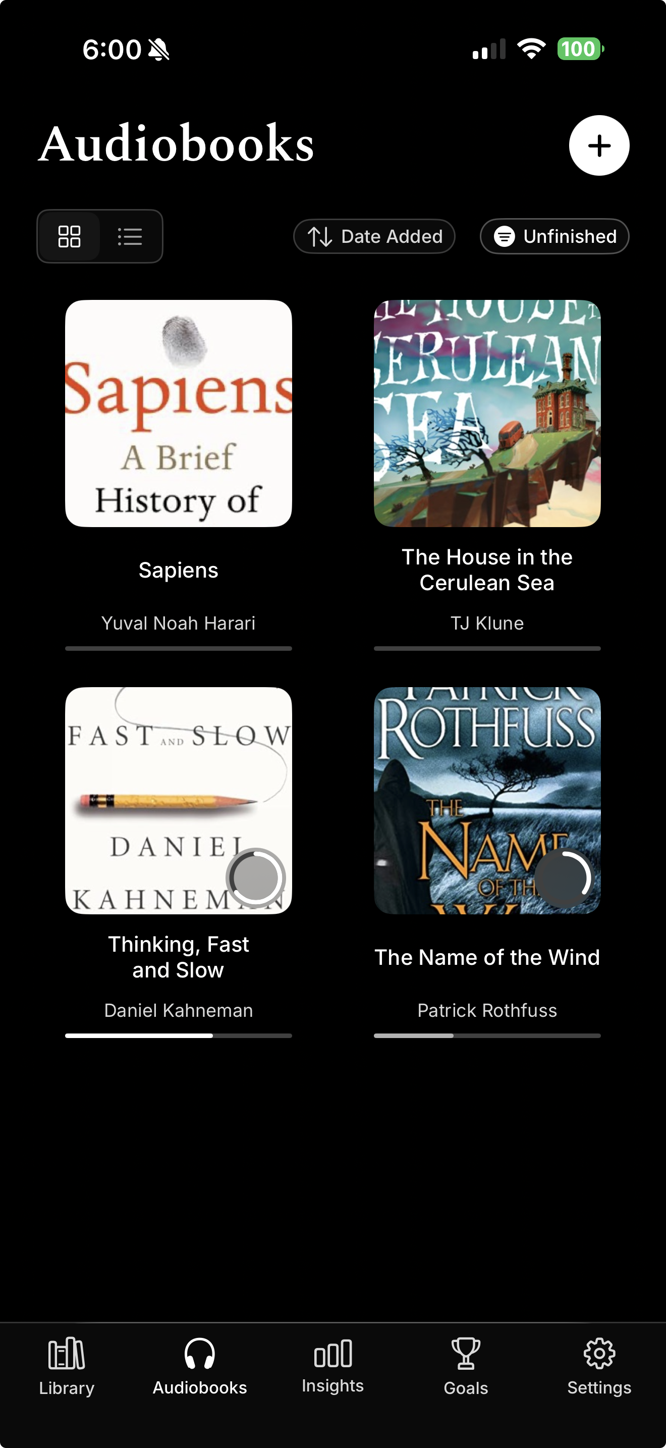 Leaf audiobook library view